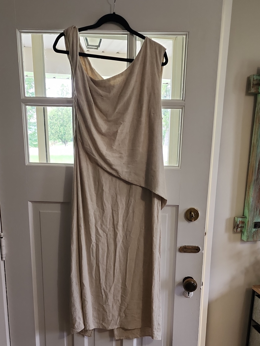 Neutral Beige Draped Women's Dress